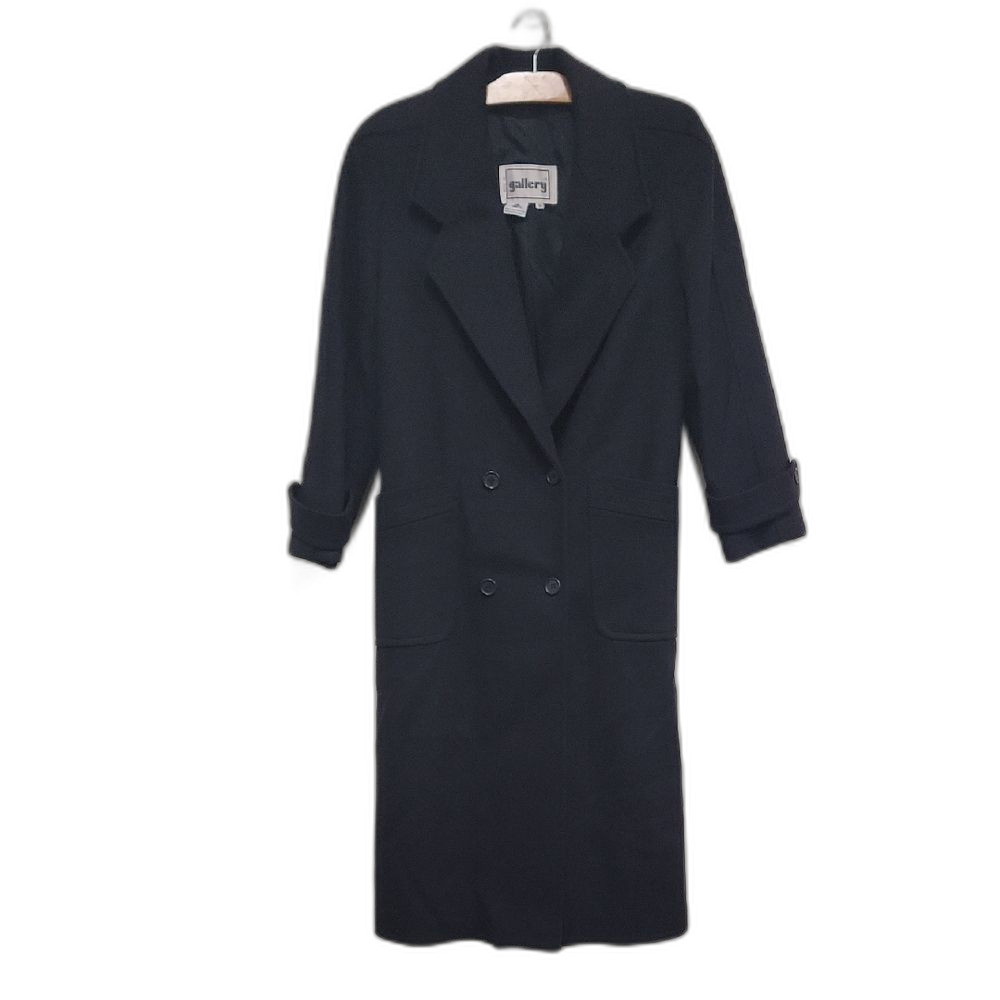 Authentic Vintage Black Wool Double-Breasted Long Coat Lined 10 Quiet Luxury